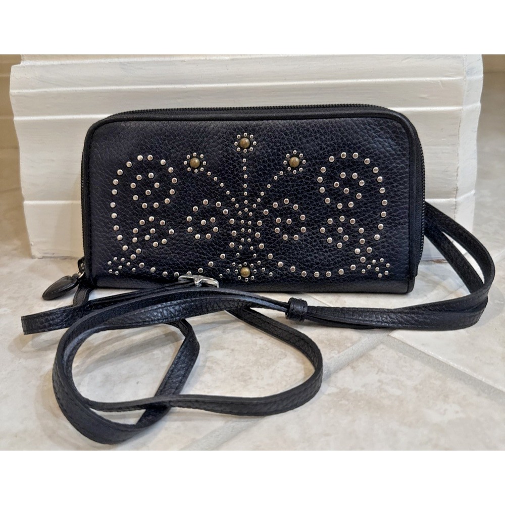 Brighton Butterfly Studded Soft Leather Wallet Purse Crossbody Boho Preppy 7.5x4